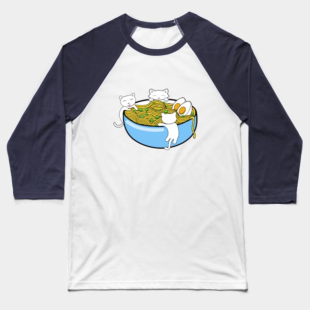 Happy little kittens climbing on a bowl of ramen noodles Baseball T-Shirt by Purrfect